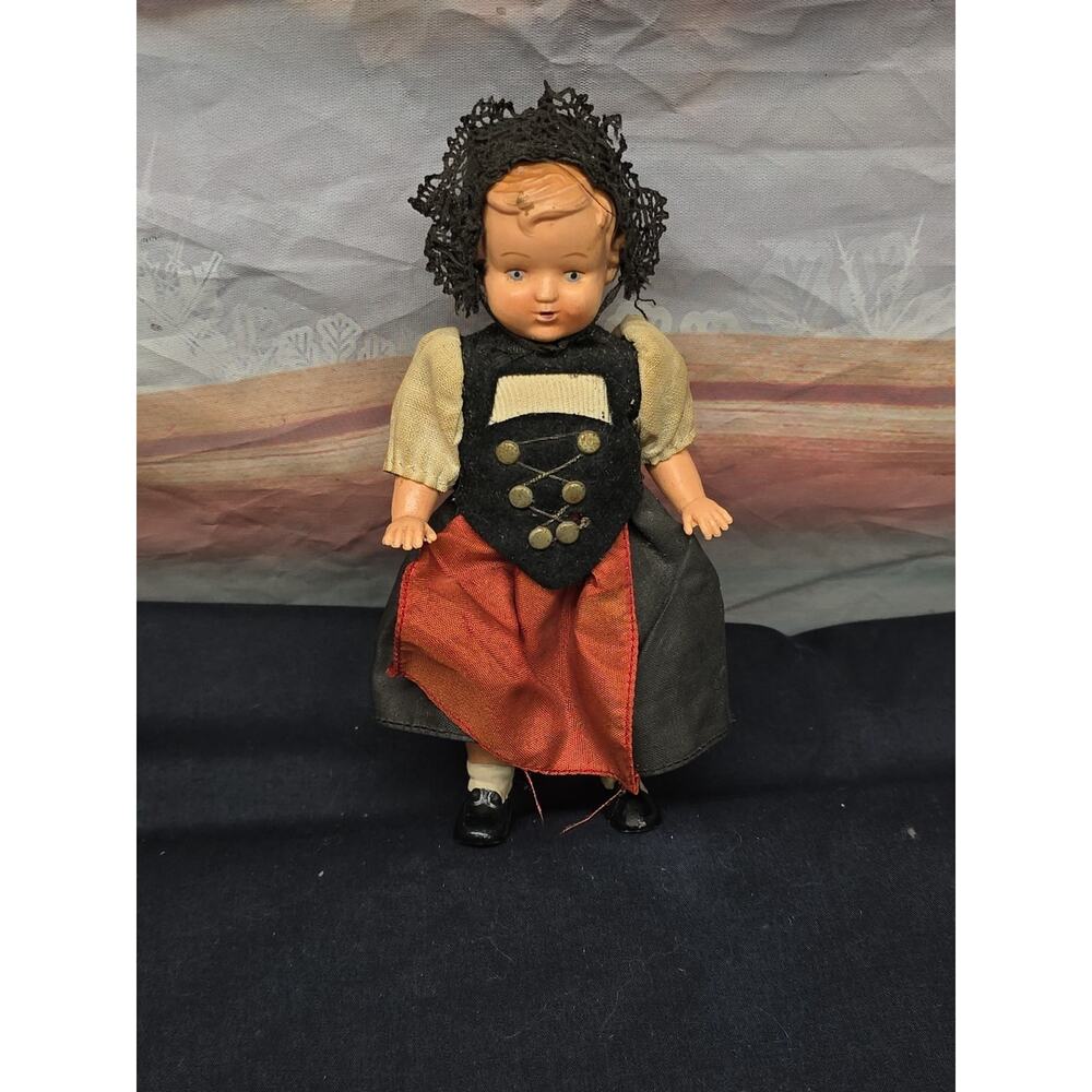 5" Girl Doll Molded Plastic Vintage Ethnic String Jointed Arms Legs Head Move